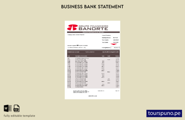 listo para imprimir Plantilla de estado de cuenta empresarial de Banco Banorte e